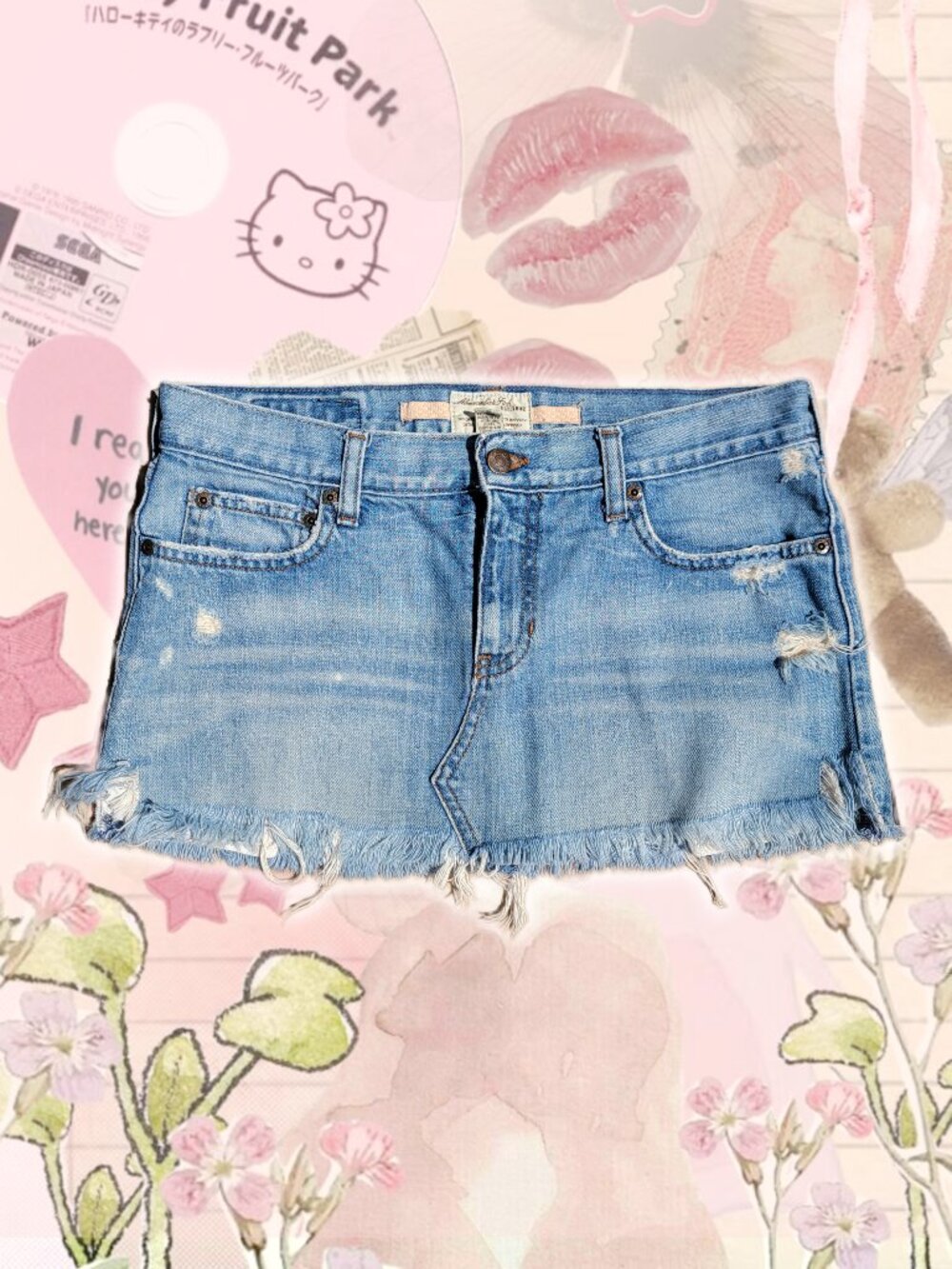 ☆🎀⋆。 Abercrombie & Fitch vintage y2k denim cutoff lowrise micro skirt 𖦹°🫎‧★